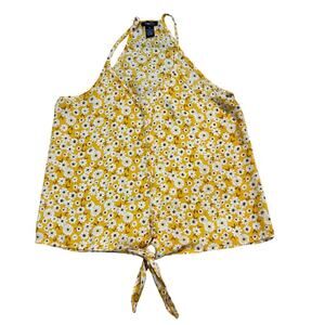 Rue 21 Mustard Yellow Floral Tank Top Small Lightweight Button Down Tie Front